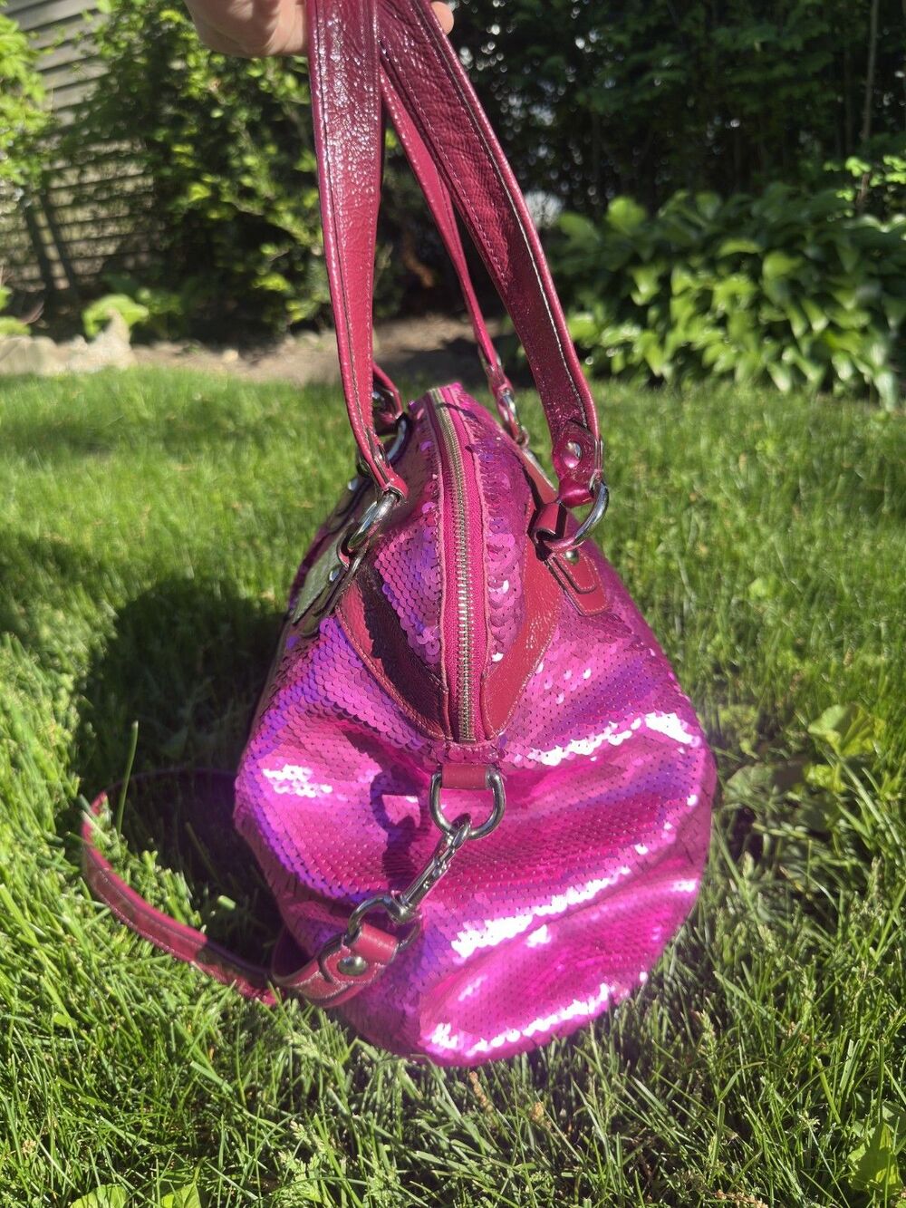 Coach Poppy Pink Magenta Sequin Spotlight Dome Bag Satchel Tote Glam 16303 READ - Picture 4 of 9
